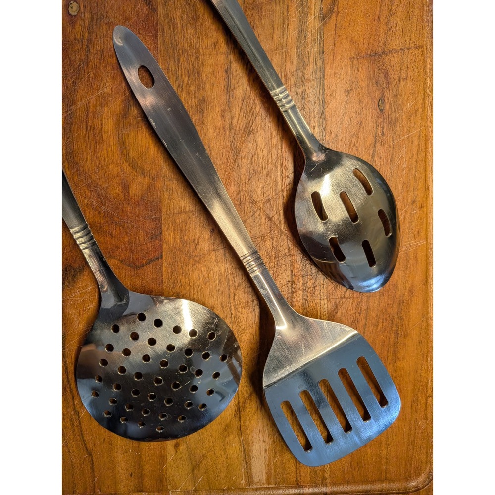 Stainless Steel Kitchen Utensil Set 3pc Slotted Spatula Turner Spoon Skimmer‎